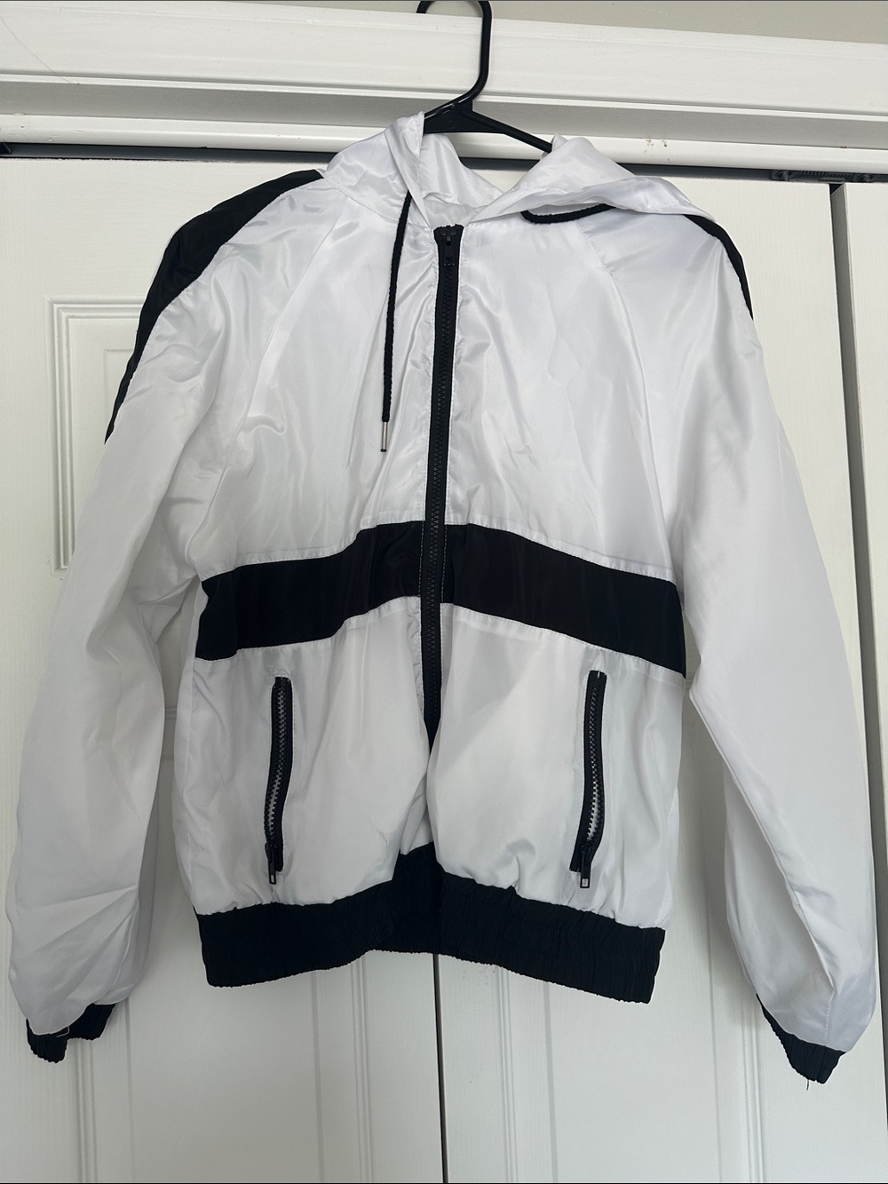 White & Black Hooded Windbreaker Jacket